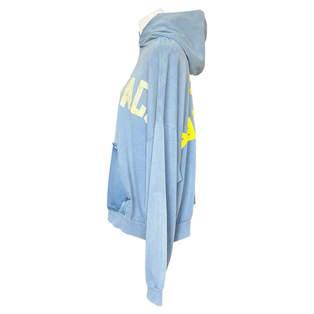 Balenciaga Men's Logo Tape Distressed Ripped Pocket Hoodie Oversized Faded Blue - Picture 11 of 15